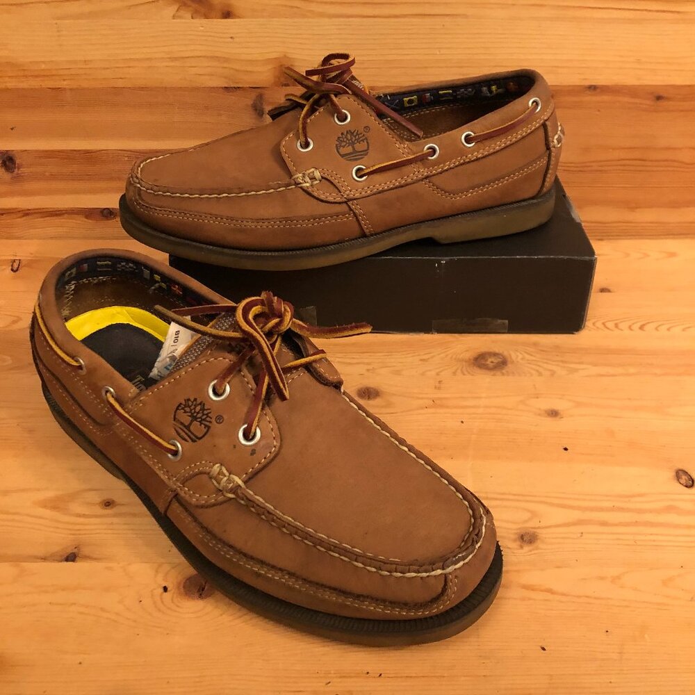 Timberland Waterproof Cognac Brown Leather Loafers Boat Shoese Boots w/Laces